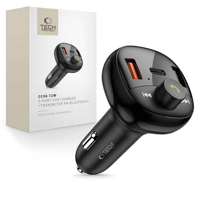 Tech-Protect CC06 3-port PD72W car charger with transmitter - black