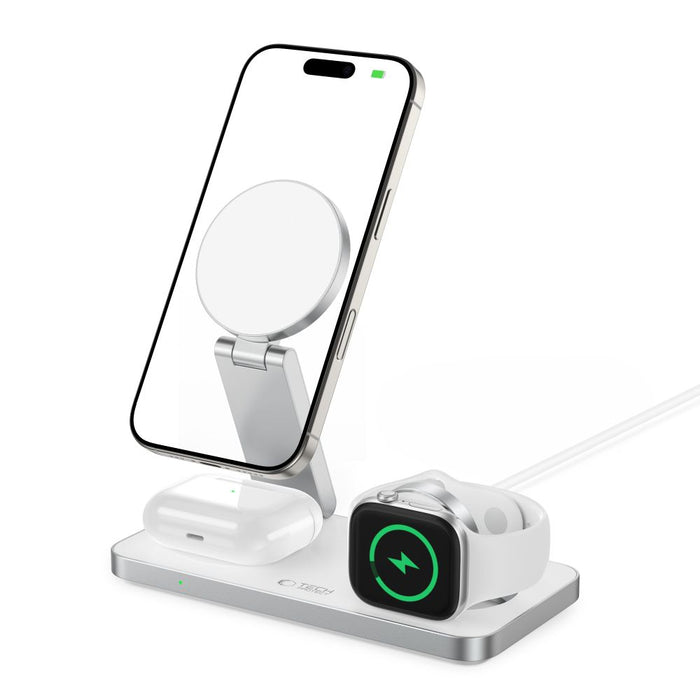 Tech-Protect QI15W-A47 MagSafe 3in1 Inductive Charger + USB-C Cable - White