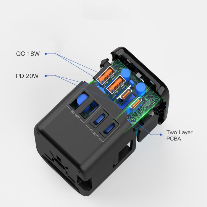 Tech-Protect TA200 EU / UK / US / AU adapter - black