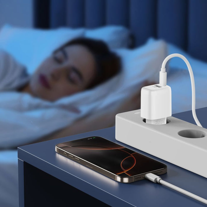 Tech-Protect NCA20 PD 20W QC3.0 USB-A / USB-C Wall Charger + USB-C / Lightning Cable 100cm - White