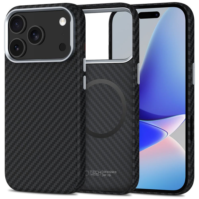 Tech-Protect Ion Carbon MagSafe case for iPhone 17 Pro - black and silver
