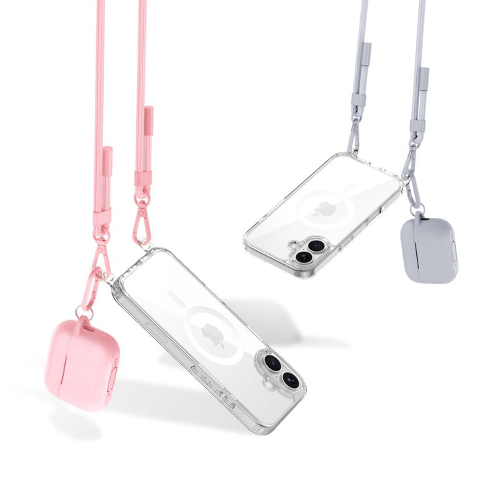 Tech-Protect Flexair Chain MagSafe Case for iPhone 16 - Clear + 2 Lanyards (Pink and Gray)