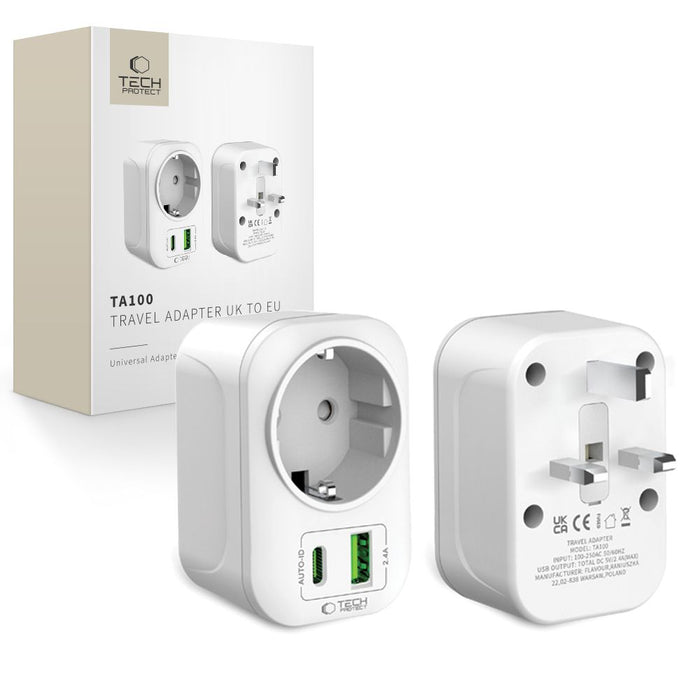 Tech-Protect TA100 UK Adapter - White