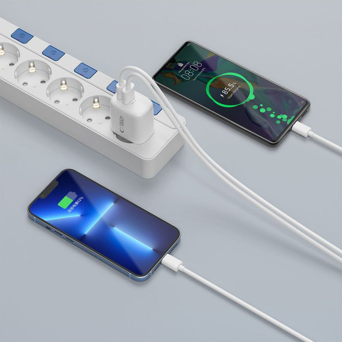 Tech-Protect NCA45W-GAN 2-Port USB-C / USB-A 45W Wall Charger - White