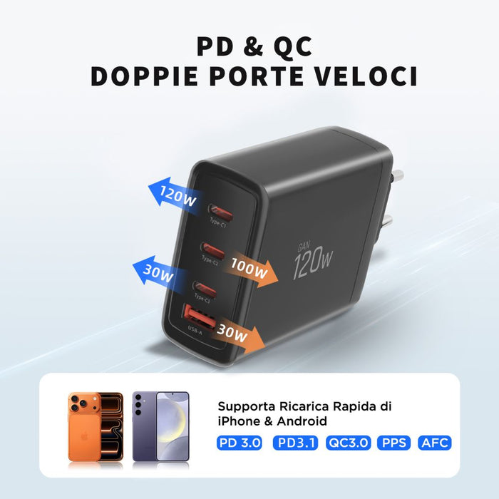 Tech-Protect NC120W-GAN 4-Port 120W Wall Charger - Black