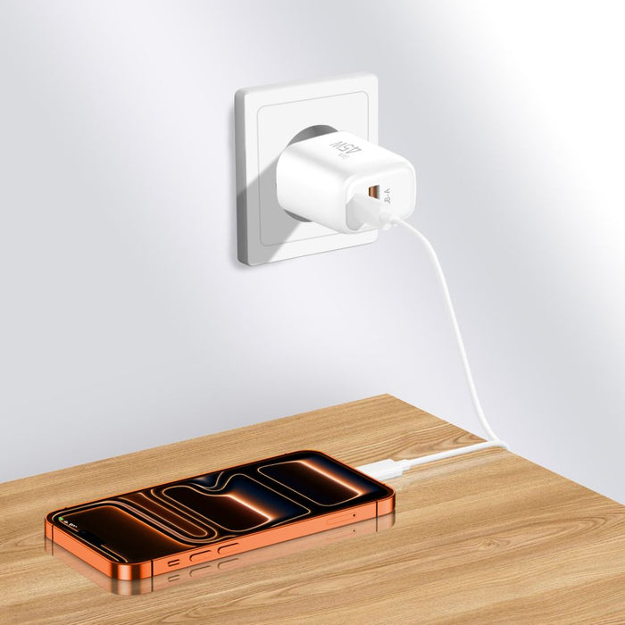 Tech-Protect NCA45W-GAN 2-Port 45W Wall Charger with USB-C Cable - White