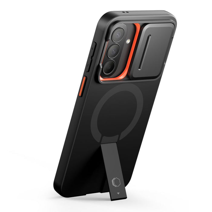 Tech-Protect Kevlar Aura MagSafe Case for Samsung Galaxy A57 - Black and Orange