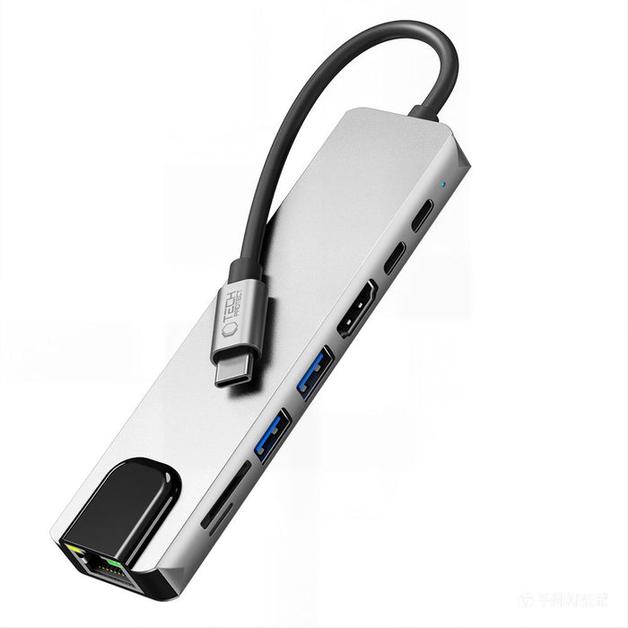 Tech-Protect HB09 USB hub 8in1 TYPE-C + USB-A 3.0 + USB-C 3.0 + HDMI 4K 60HZ + SD/TF + PD100W + RJ45 1000 MB/S - gray