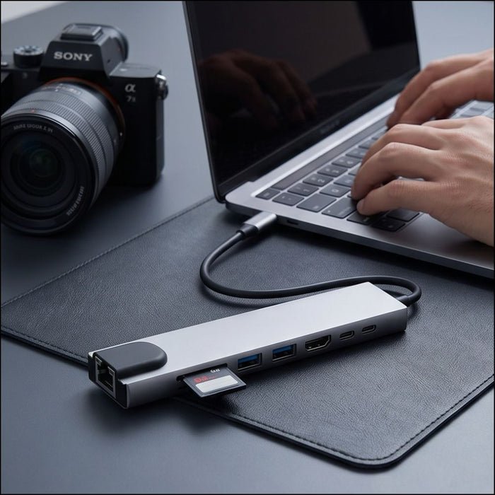 Tech-Protect HB09 USB hub 8in1 TYPE-C + USB-A 3.0 + USB-C 3.0 + HDMI 4K 60HZ + SD/TF + PD100W + RJ45 1000 MB/S - gray