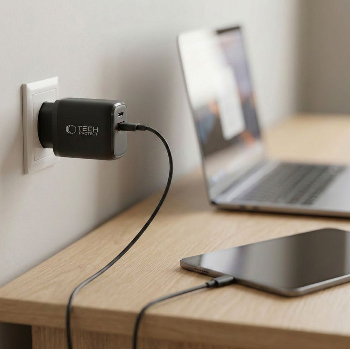 Tech-Protect NCA65W-GAN PD 65W / QC3.0 2-Ports Wall Charger - Black