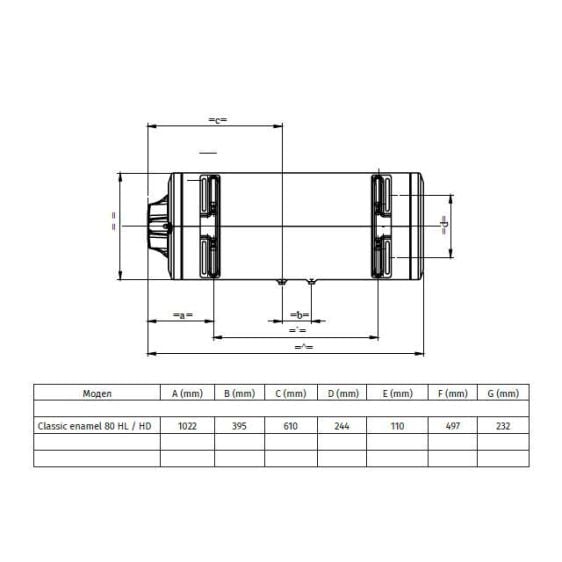 Boiler TEDAN Classic 80l, 2kW, horizontal, current on the right