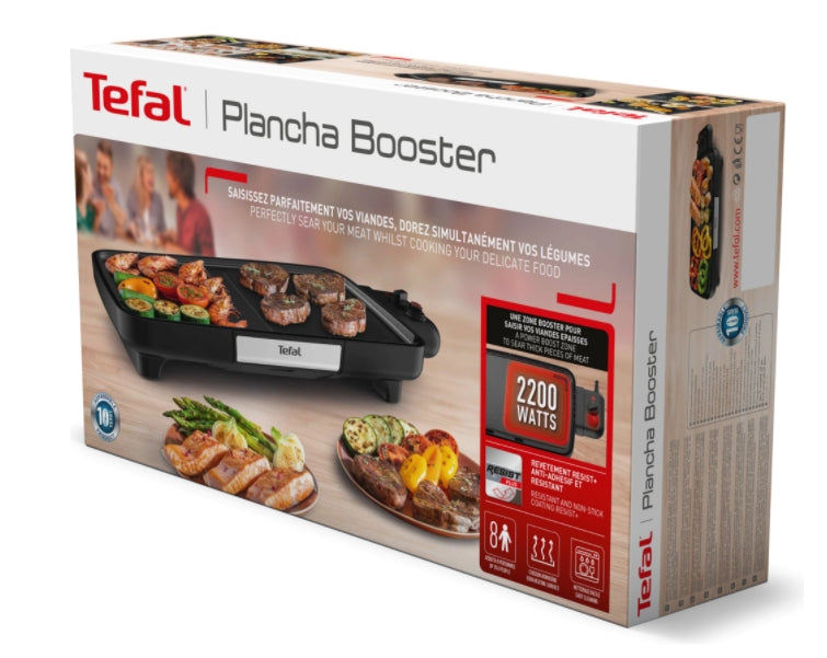 Tefal CB641810, Plancha Booster, 2200 W, Power Boost, Adjustable thermostat, Non-stick surface Tefal Resist +, Thermospot indicator, Black