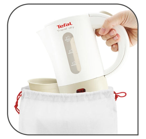 Tefal KO120130 TRAVEL CITY2 0.5L white & grey, 2 cups, travel bag, spoon