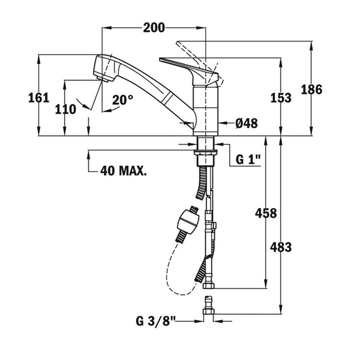 KITCHEN FAUCET WITH PULL-OUT SHOWER TEKA IN 978 CHROME