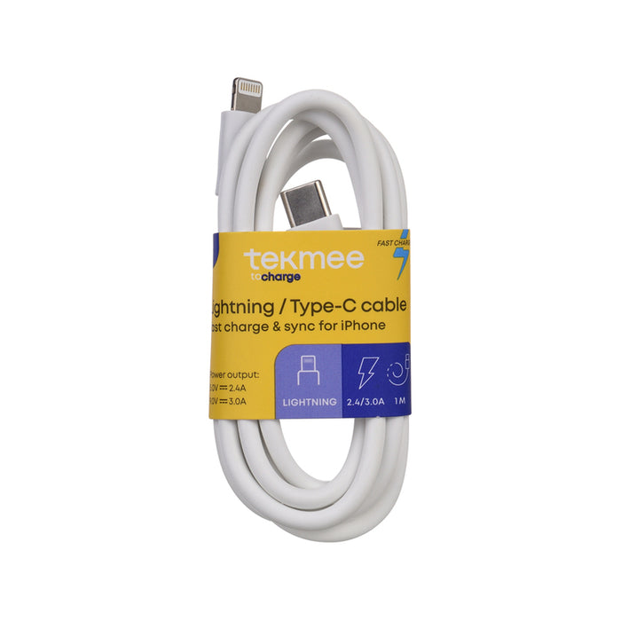 CABLE USB-C TO LIGHTNING 1M 2.4A WHITE TEKMEE