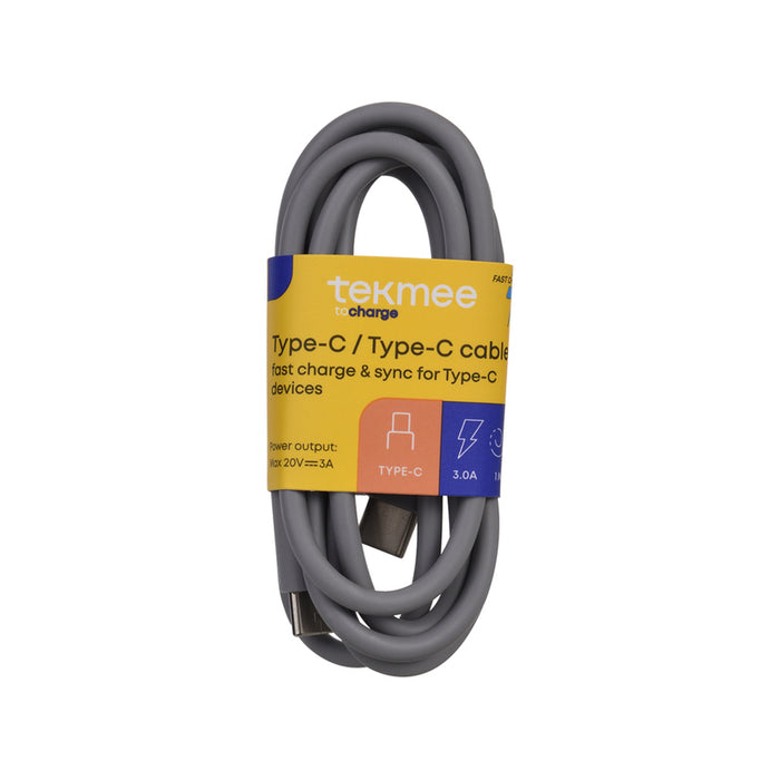 CABLE USB-C/USB-C 1M GRAY TEKMEE 3A