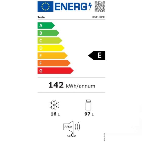 Refrigerator TESLA RS1100ME, 97+16 l, R600A, 84.5 cm