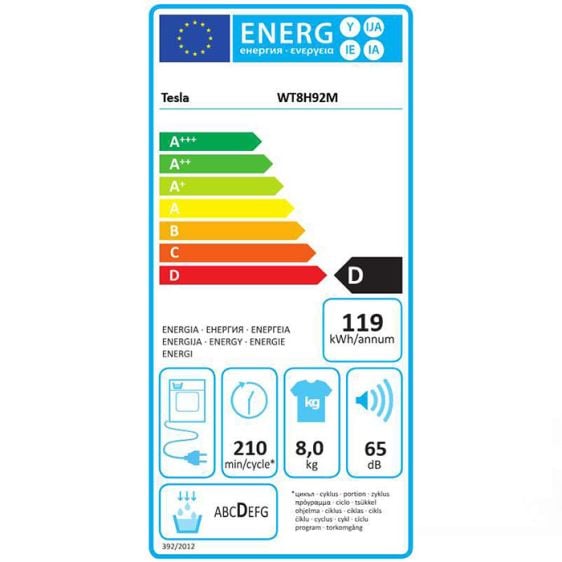 Dryer TESLA WT8H92M, 8 kg, White