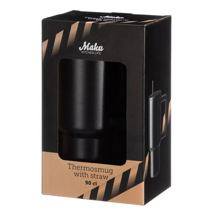 THERMO MUG WITH HANDLE AND STRAW 900ML BLACK MAKU - Кани гарафи и бутилки<<<Домашни потреби<<<Кухня<<<Praktiker