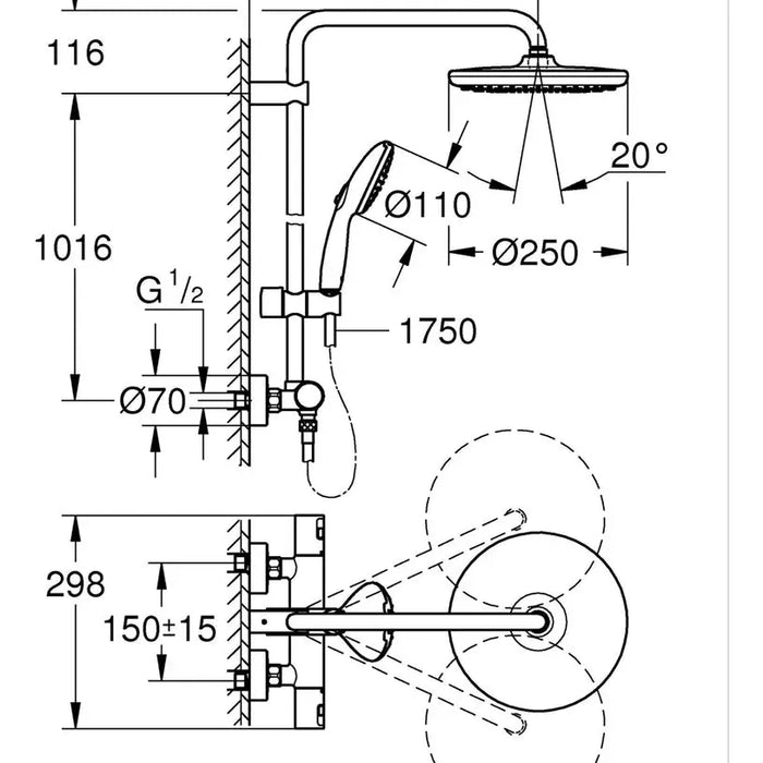 THERMOSTATIC SHOWER SYSTEM 266772431 GROHE VITALIO START 250 - Душ системи колони<<<Смесители и