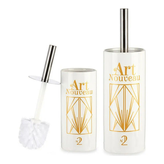 Toilet Brush Berilo Art Nouveau White Golden Silver Ceramic 9,6 x 32 x 9,6 cm - Баня<<<Дом Градина<<<BigBuy&&&Аксесоари