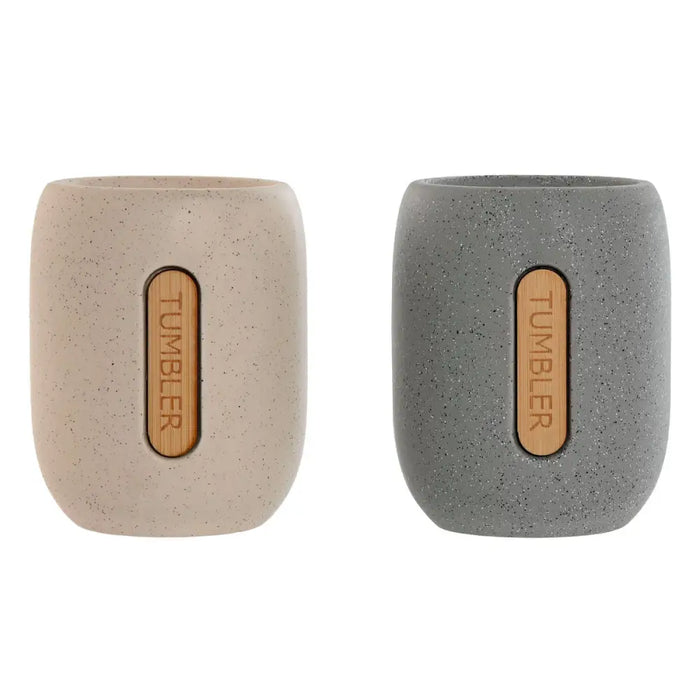 Toothbrush Holder Home ESPRIT Grey Cream Dolomite 8,5 x 7 x 11 cm (2 Units) - Баня<<<Дом Градина<<<BigBuy&&&Аксесоари и