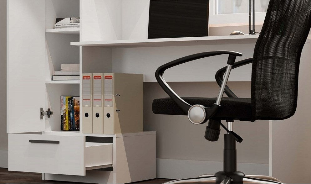 Cosmo Desk + Bookcase Set, White