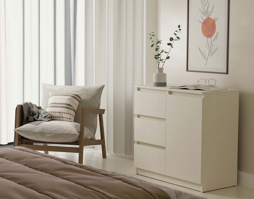CHEST OF DRAWERS 1 DOOR 3 DRAWERS COLOUR CASHMERE