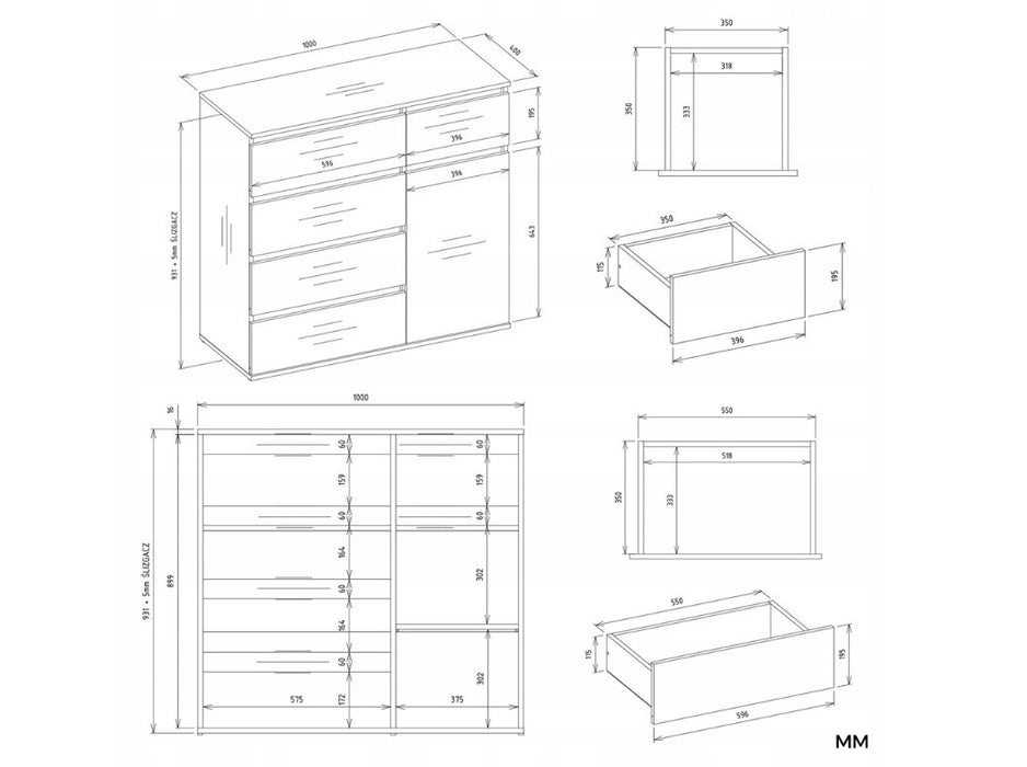 MALWA 1D5S WHITE CHEST OF DRAWERS
