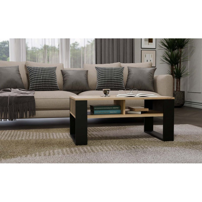 MODERN 2P SLIM ARTISAN COFFEE TABLE WITH BLACK LEGS