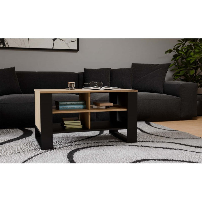 MODERN 4P ARTISAN COFFEE TABLE WITH BLACK LEGS