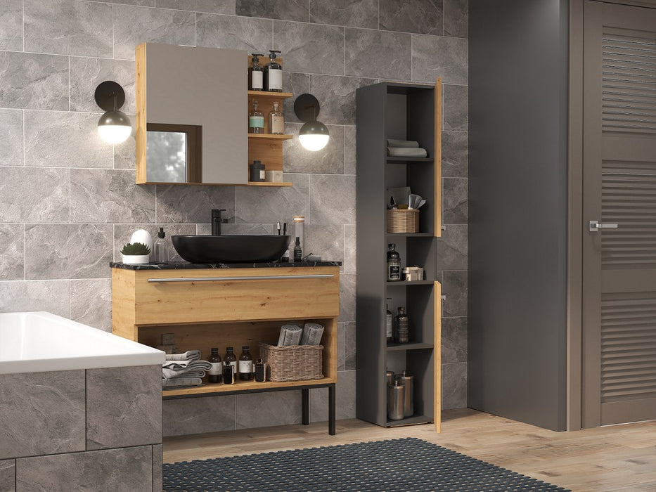 Topeshop NEL I ANT/ART bathroom storage cabinet Graphite, Oak