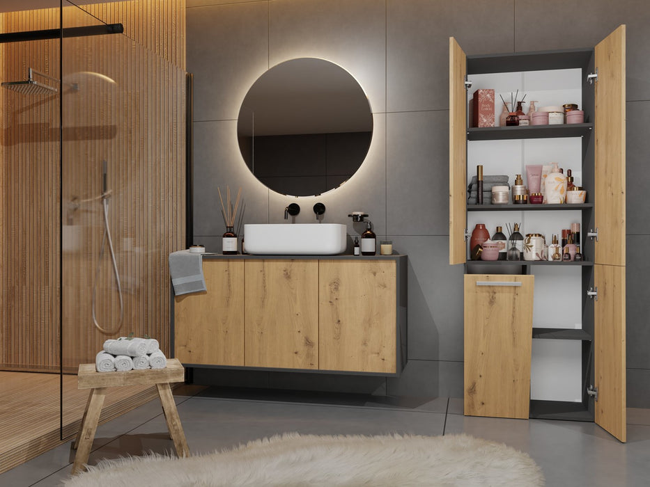 Topeshop NEL 1K DD ANT/ART KP bathroom storage cabinet Graphite, Oak