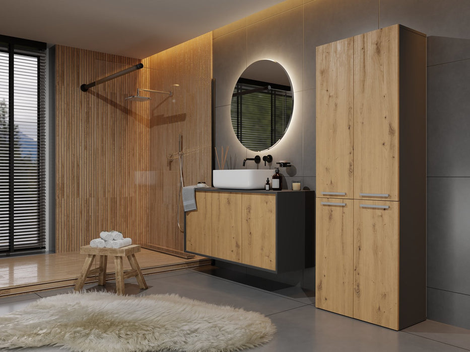 Topeshop NEL 2K DD ANT/ART KP bathroom storage cabinet Graphite, Oak