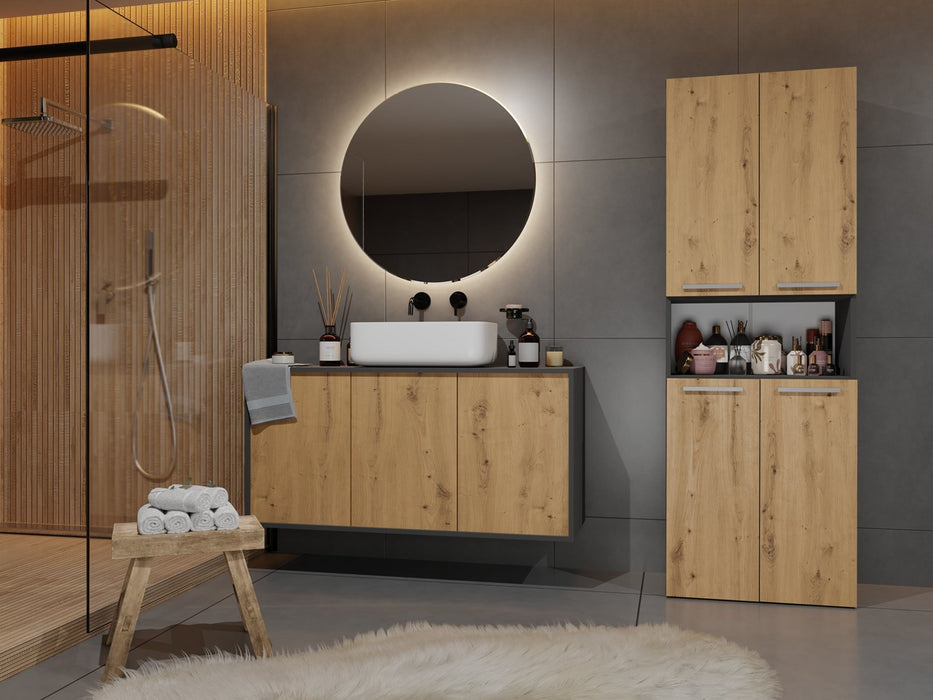 Topeshop NEL 2K DK ANT/ART KP bathroom storage cabinet Graphite, Oak