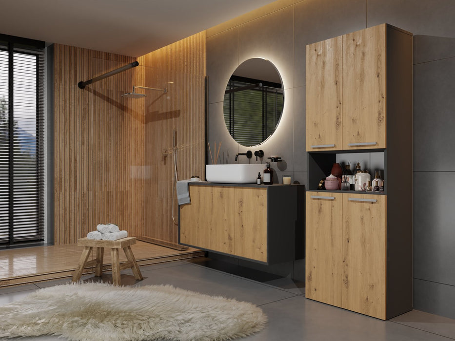 Topeshop NEL 2K DK ANT/ART KP bathroom storage cabinet Graphite, Oak