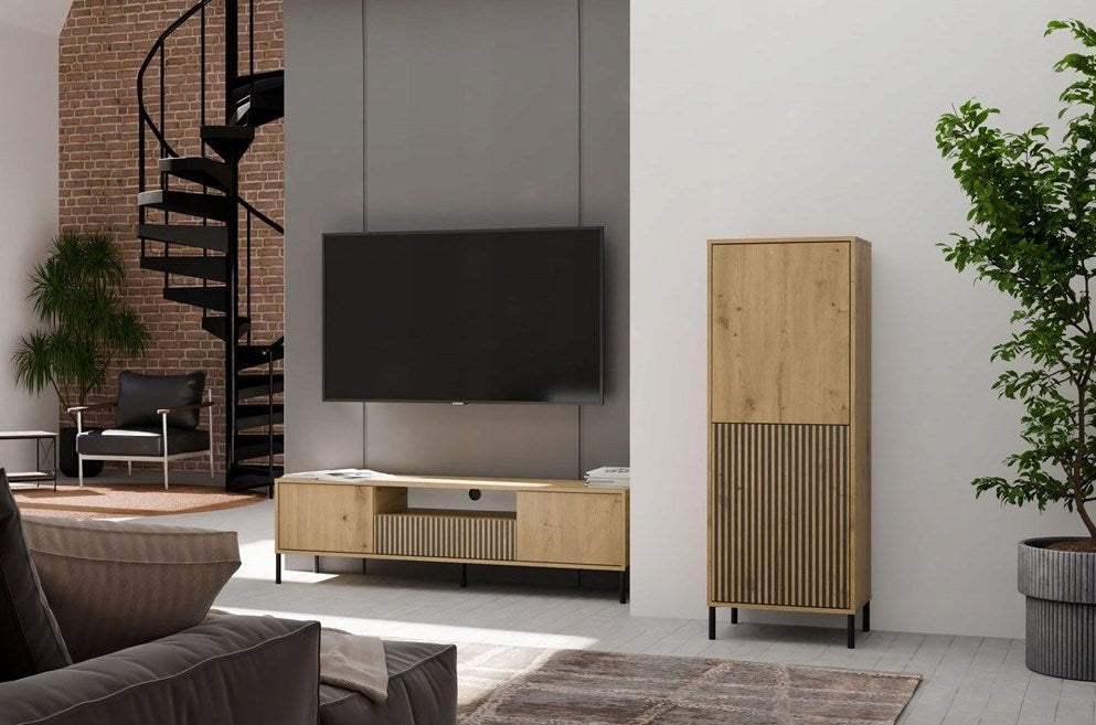 KAMARO 2DK SLIM/GŁ OAK ARTISAN DISPLAY CABINET