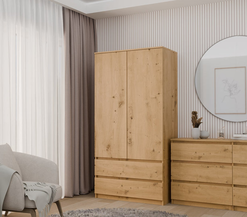 Topeshop SZAFA MALWA ART bedroom wardrobe/closet 5 shelves 2 door(s) Oak