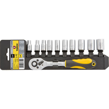 RATCHET SET WITH 10 INSERTS 1/4 " TOPEX 38D650