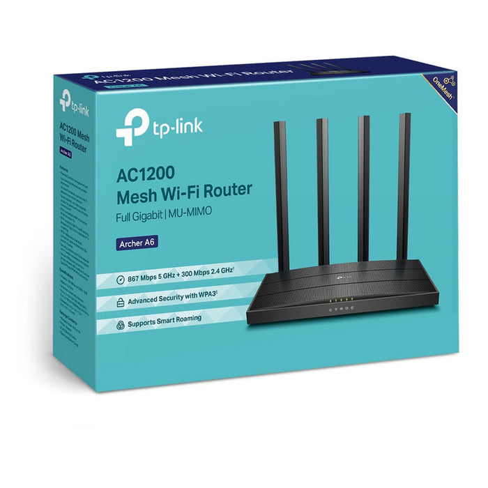 TP-LINK Router Archer A6 AC1200 Wireless 802.11ac/1200Mbps LAN/WAN Black EU