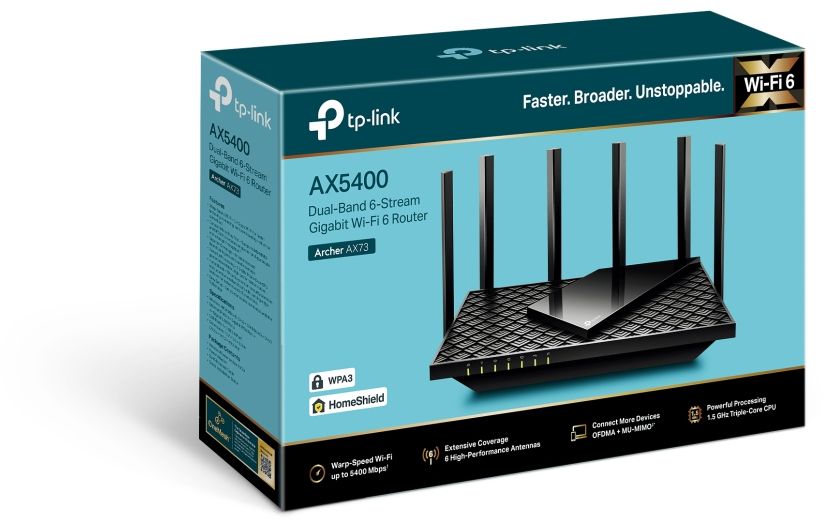 Wireless router TP-Link Archer AX73, AX5400, 2.4/5 GHz, 574 - 4804 Mbps, Gigabit