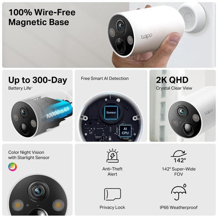 TP-Link Tapo C425 WiFi Security Camera, Outdoor/Indoor Installation, WiFi - 2 Pieces