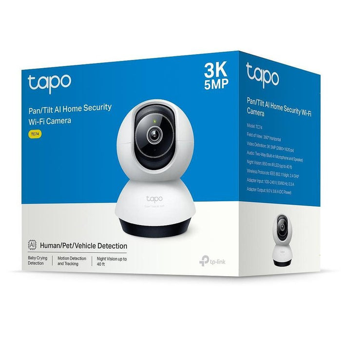 TP-Link Camera Tapo TC74 Wi-Fi Indoor Security Pan/Tilt, 1080P, Night Vision, 360 Degrees, White EU