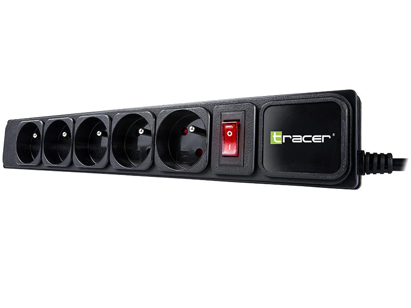 Tracer PowerWatch power strip with surge protection 3m, 5 sockets, black