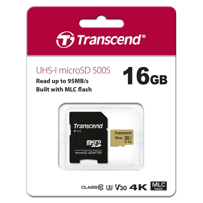 Transcend 16GB micro SD UHS-I U3 (with adapter) MLC - Micro SD Cards with Adaptor<<<Transcend памети и