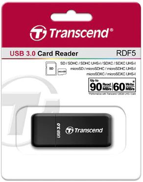 Transcend SD/microSD Card Reader, USB 3.0/3.1 Gen 1, Black