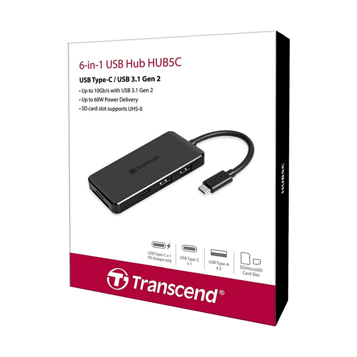 Transcend 3-Port Hub, 1-Port PD, SD/MicroSD Reader, USB 3.1 Gen 2, Type C