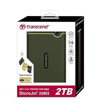 Transcend 2TB, 2.5" Portable HDD, StoreJet M3, Military Green, Slim