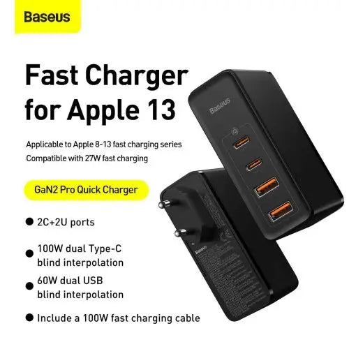 Travel Charger Baseus GaN2 Pro Quick 2x USB + 2x USB-C 100W EU (Black) - Travel