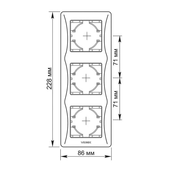 TRIPLE VERTICAL FRAME VF-BNFR3V-W BINERA VIDEX - Ключове контакти димери и розетки<<<Електроматериали<<<AmperelB2B